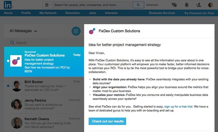 linkedin ads sponsored in mail taux d'ouverture élevé stratégie réseaux sociaux agence digitale bordeaux