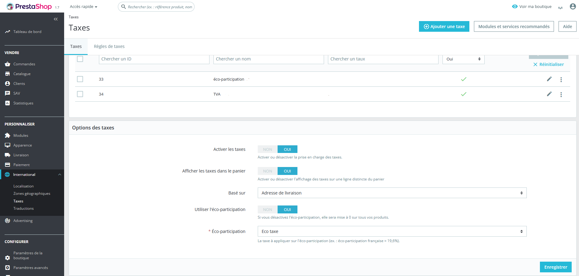 Configuration éco-participation PrestaShop backoffice agence développement web