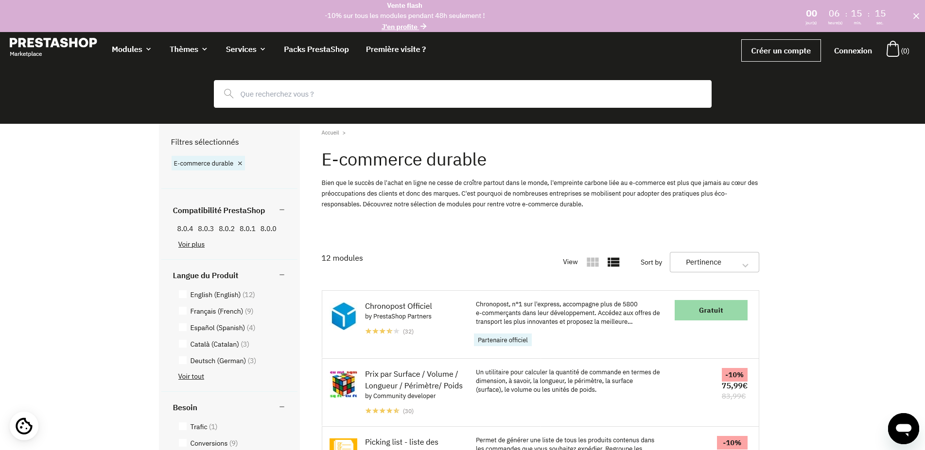 Modules ecommerce durable prestashop environnement agence dév web