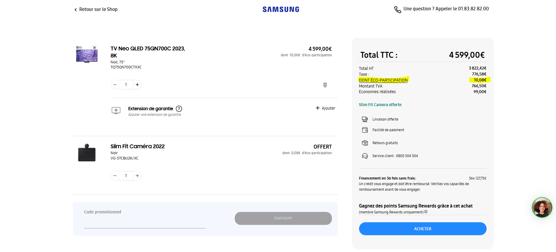 Eco-participation Samsung achat en ligne développement web