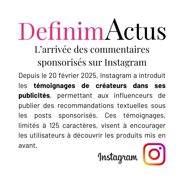 Exemple d'un commentaire sponsorisé par un créateur sur une publication Instagram